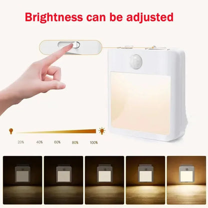 Motion Sensor LED Night Light – Dimmable EU Plug-In Cabinet & Bedside Lamp for Bedroom, Baby Room, Hallway & Bathroom