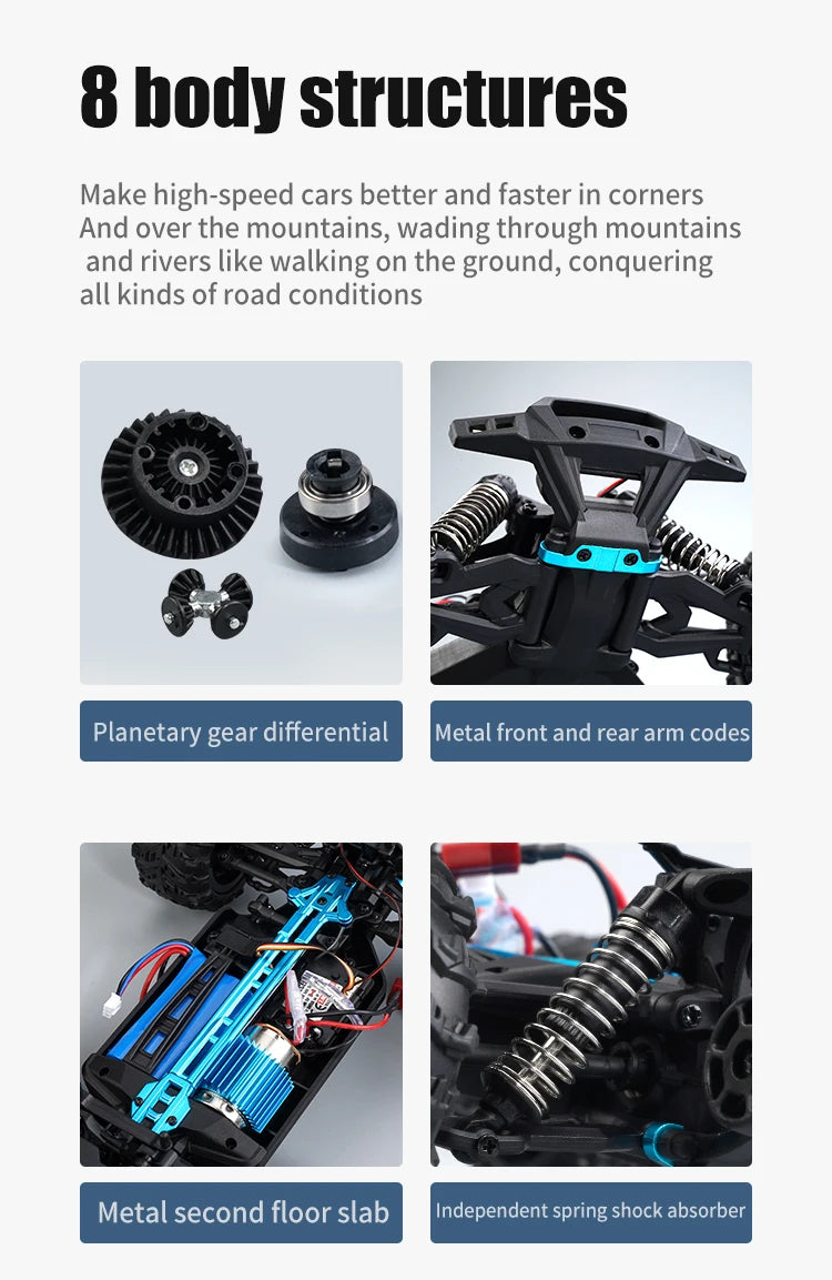 ZWN 1:16 4WD RC Monster Truck 50KM/H y 70KM/H Coche de Derrape de Alta Velocidad con Luces LED y Control Remoto 2.4GHz