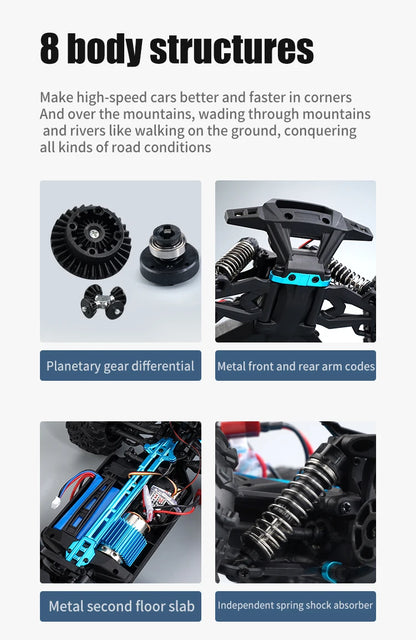 ZWN 1:16 4WD RC Monster Truck 50KM/H y 70KM/H Coche de Derrape de Alta Velocidad con Luces LED y Control Remoto 2.4GHz