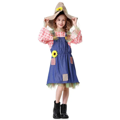 Parent-Child Pioneer Girl Cosplay Costume – Colonial Floral Village Dress with Hat for Kids Halloween, Carnival & Dress-Up Role Play