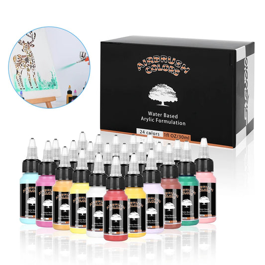 Juego de Pinturas para Aerógrafo – 12/24 Colores Pintura Acrílica en Aerosol a Base de Agua (30ml) para Uñas DIY, Modelismo y Kit de Pintura Artística