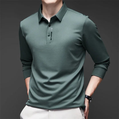 Polo à manches longues pour homme – Haut décontracté de couleur unie, respirant, confortable et tendance pour le quotidien