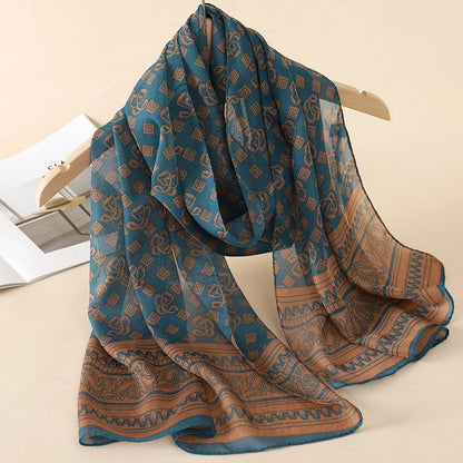 Women's Printed Chiffon Scarf Shawl – Lightweight Silk-Feel Long Wrap for Beach, Travel & Outdoor Wear, Fashion Headband Accessory