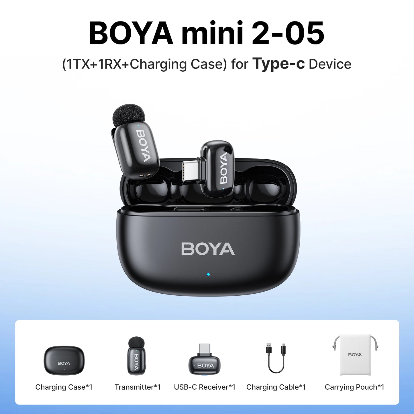 BOYA Mini 2 Wireless Lavalier Microphone – Mini Clip-On Mic with AI Noise Reduction for iPhone, Android & USB-C Video Recording