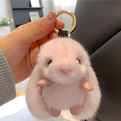 ZAKOL 15CM Fluffy Rabbit Fur Pompon Keychain – Soft Cute Bunny Plush Key Ring & Bag Charm, Adorable Gift Accessory for Girls