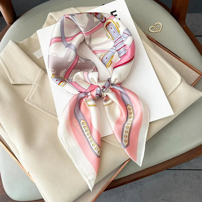 70x70CM Foulard en soie imprimé pour femme – Châle Pashmina carré tendance, tour de cou de luxe, bandeau et bandana décoratif