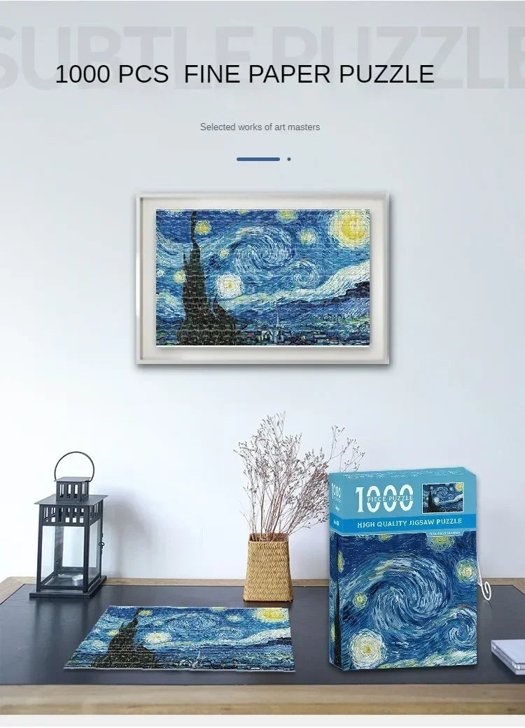 Mini puzzle de 1000 pièces – Puzzle de peinture à l'huile célèbre de Van Gogh pour adultes, jeu de puzzle d'art 38 × 26 cm, jouet éducatif casse-tête et cadeau de Noël