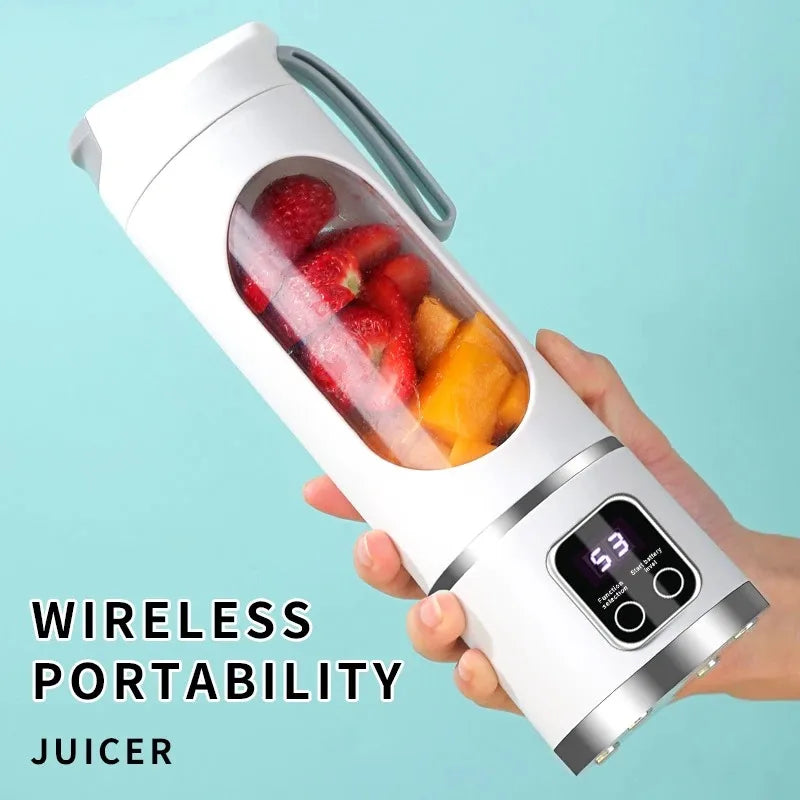 450ml Portable Blender – 10-Blade USB Rechargeable Fruit Juicer with 3-Speed Settings & Ice Crushing for Smoothies and Shakes