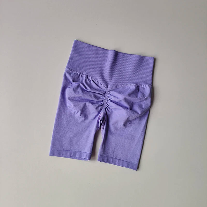 Pantalones cortos de yoga de cintura alta para mujer – Pantalones cortos deportivos fruncidos para realce de glúteos, para correr, gimnasio, fitness y control de abdomen