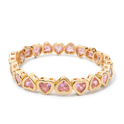 Brazalete de puño elástico para mujer 2024 Gold Love con diamantes de imitación color melocotón, joyería de moda