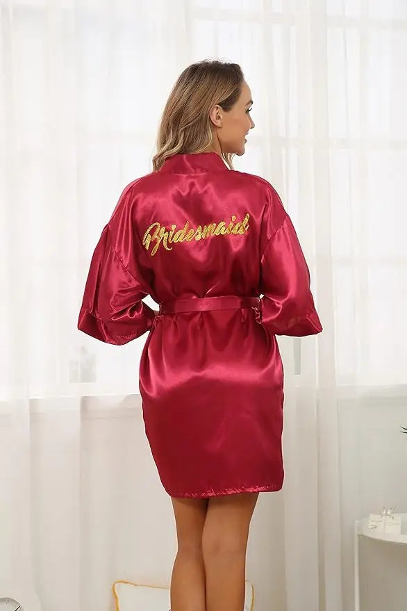 6-Piece Bridal Shower Robe Set – Bride & Bridesmaid Silky Robes Getting Ready Dressing Gown