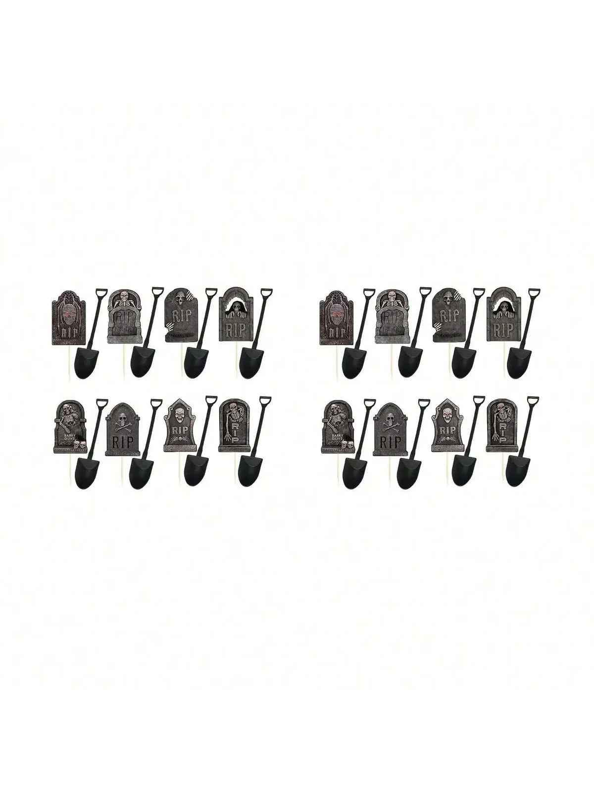 Multi-Piece Halloween Cupcake Toppers – Tombstone & Graveyard Cake Decorations with Novelty Mini Shovel Spoons for Halloween Parties