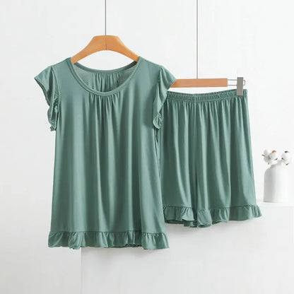 Women's Modal Lace Pajama Set – Peter Pan Collar Sleeveless Top & Shorts Two-Piece Summer Sleepwear