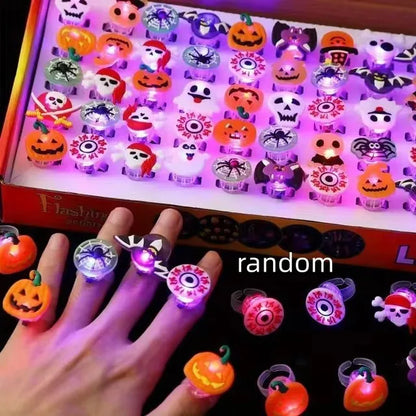 50PCS LED Halloween Rings – Cartoon Luminous Finger Lights, Glow-in-the-Dark Light-Up Rings for Halloween Party Favors & Events