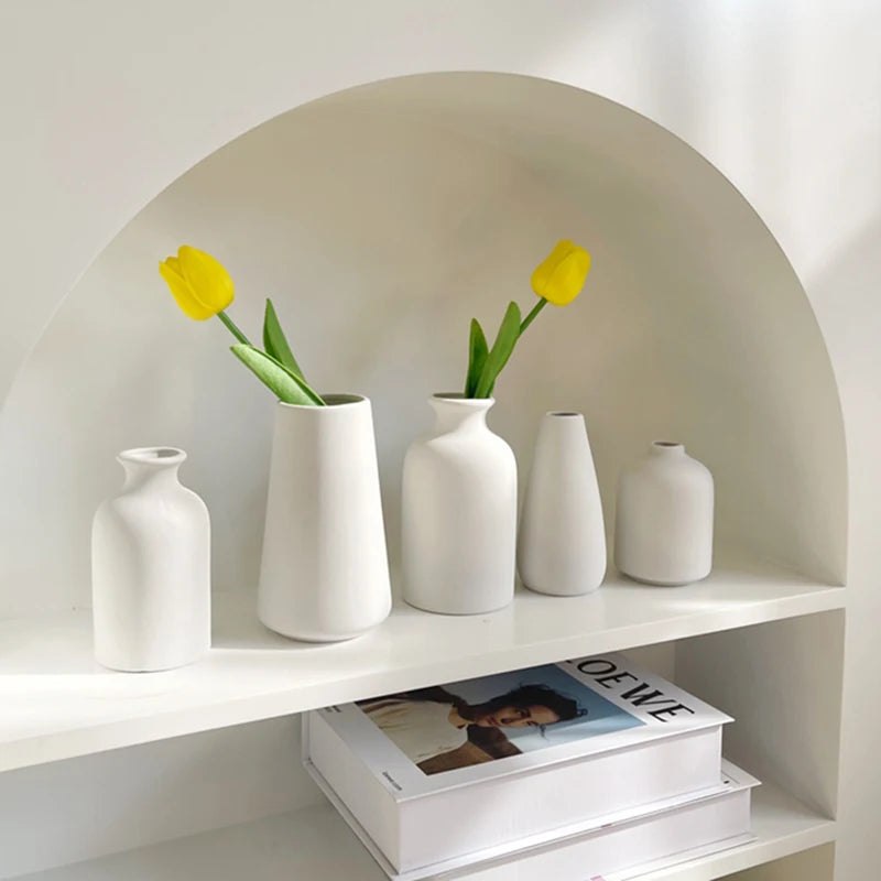 Florero Nórdico de Cerámica Blanca – Jarrón Decorativo Moderno para Sala de Estar, Decoración del Hogar y Escritorio