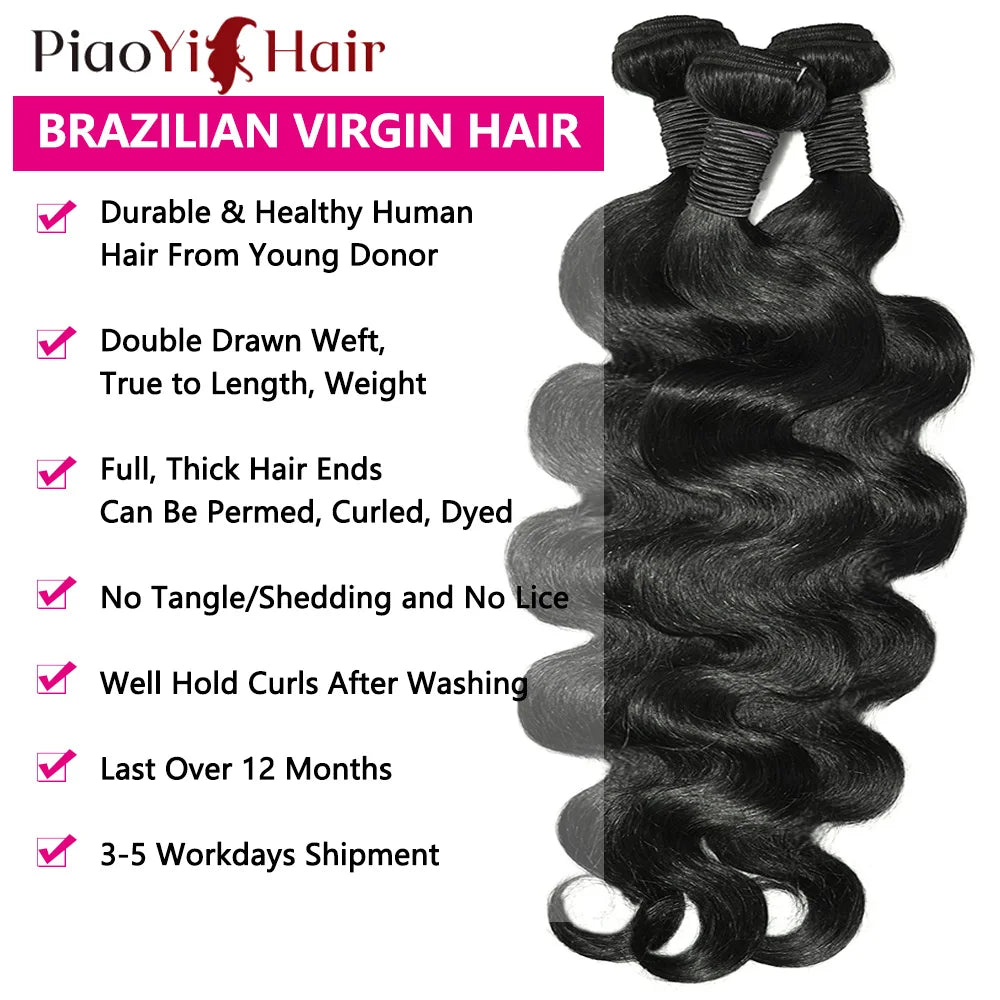 Body Wave Human Hair Bundles with 4x4/5x5 Lace Closure – 100% Raw Human Hair Weave Extensions | 2x6 Middle Part Lace Wig Set