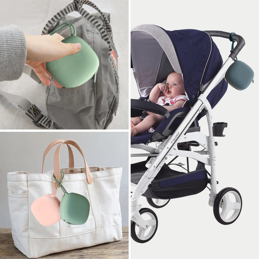Étui portable pour sucette de bébé – Boîte de rangement en silicone de qualité alimentaire avec fermeture éclair pour voyage et accessoires pour bébé