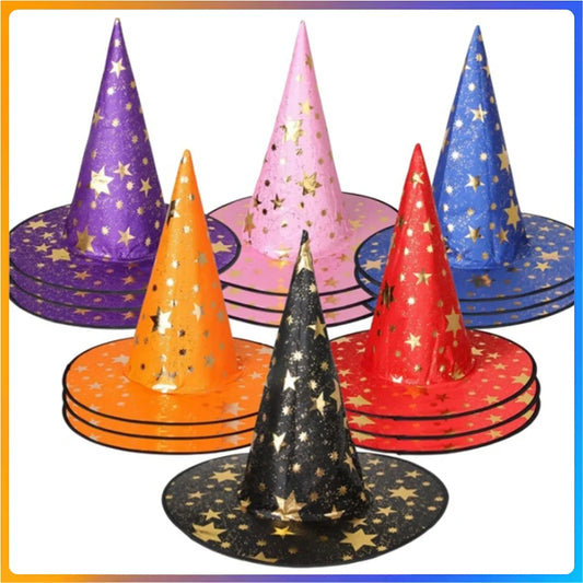 Halloween Wizard Hat – Bronzing Pentagram Magician Hat for Kids & Adults, Witch Masquerade Party Costume Accessory & Halloween Favor 2025