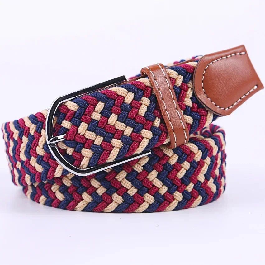 Ceinture élastique tressée unisexe en toile tissée, à boucle ardillon, pour jeans (107/120/130cm)