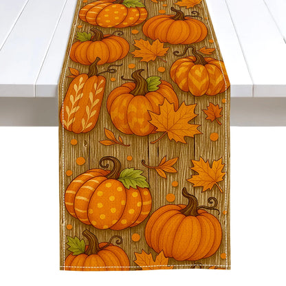 Autumn Pumpkin Illustration Table Runner – Durable Fall Table Decor for Weddings, Kitchen, Dining Room, Thanksgiving & Parties