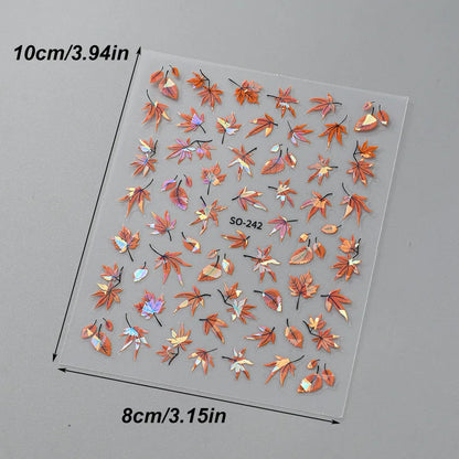 2pcs 3D Autumn Nail Stickers – Laser Maple Leaf Nail Art Decals for Fall Manicure Decoration