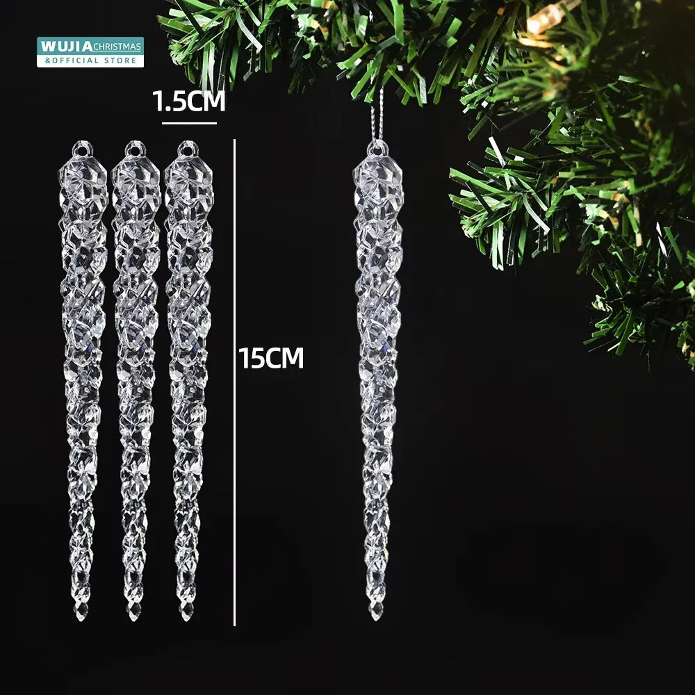 6PCS 15CM Acrylic Christmas Icicle Ornaments – Faux Ice Hanging Decorations for Winter Parties, New Year, Xmas Tree & Holiday Decor