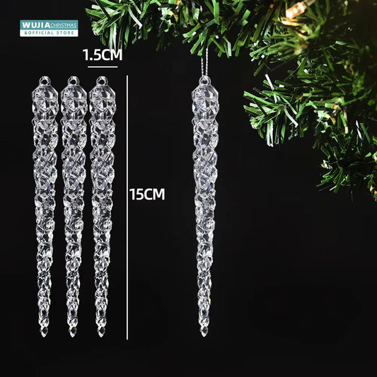 6PCS 15CM Acrylic Christmas Icicle Ornaments – Faux Ice Hanging Decorations for Winter Parties, New Year, Xmas Tree & Holiday Decor