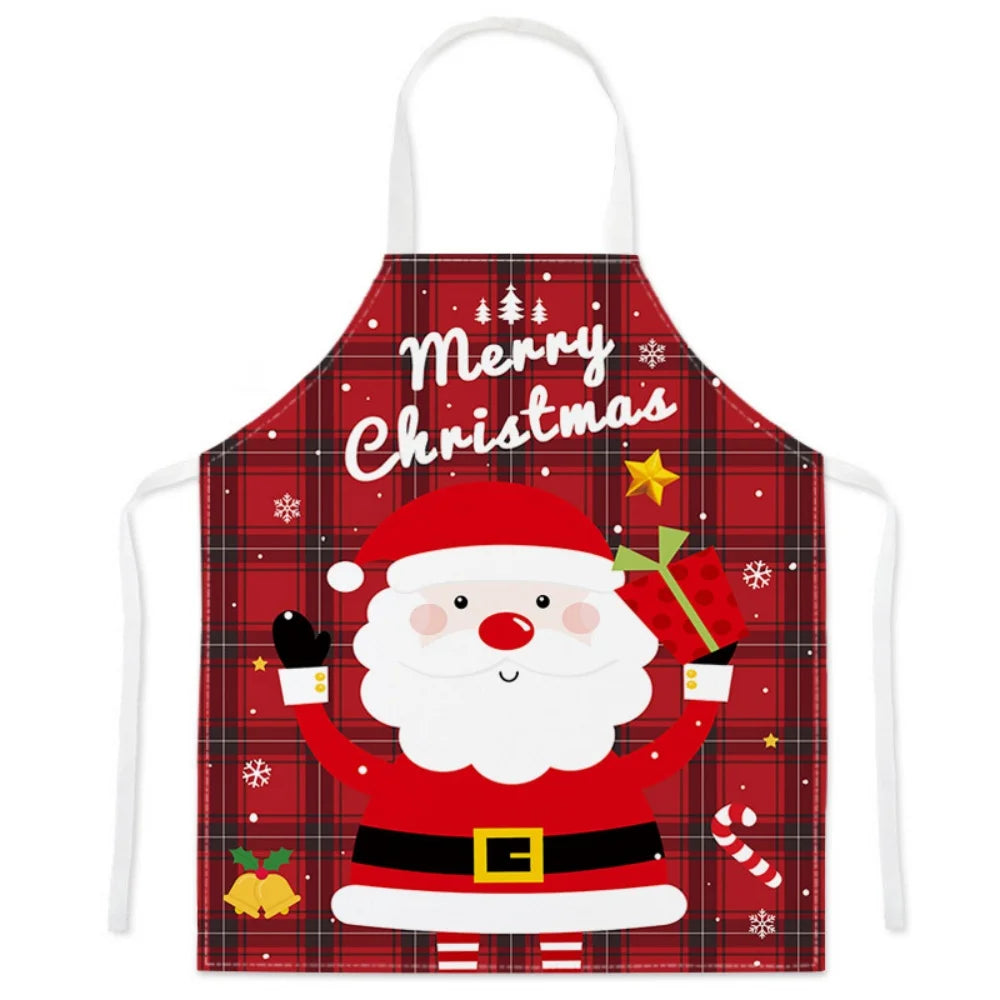 Christmas Cartoon Apron – Santa Claus, Deer & Xmas Tree Print Oil & Dustproof Parent-Child Apron for Kitchen, Baking & Cooking
