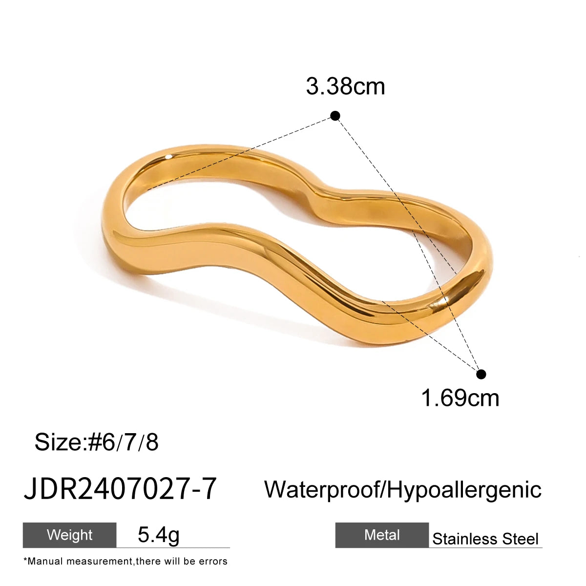 Bague creuse ajustable plaquée or 18 carats - Bague de mode minimaliste en acier inoxydable pour femme