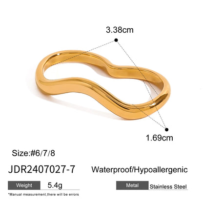 Bague creuse ajustable plaquée or 18 carats - Bague de mode minimaliste en acier inoxydable pour femme