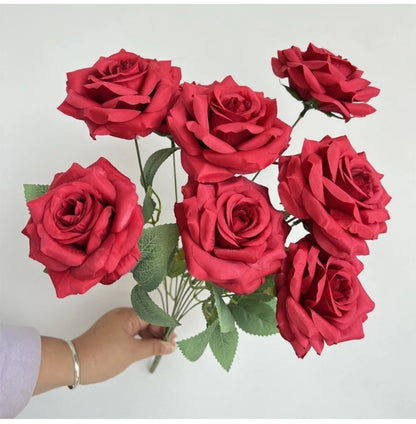 Ramo de rosas de diamantes de 9 cabezas – Rosas artificiales sintéticas con detalles de diamantes brillantes, arreglo floral realista para boda, decoración del hogar, sala de estar y regalo
