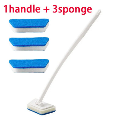 Brosse de nettoyage éponge de salle de bain – Outil de récurage multifonctionnel à long manche, brosse éponge amovible pour le nettoyage en profondeur des sols, baignoires, carrelages en céramique et surfaces domestiques