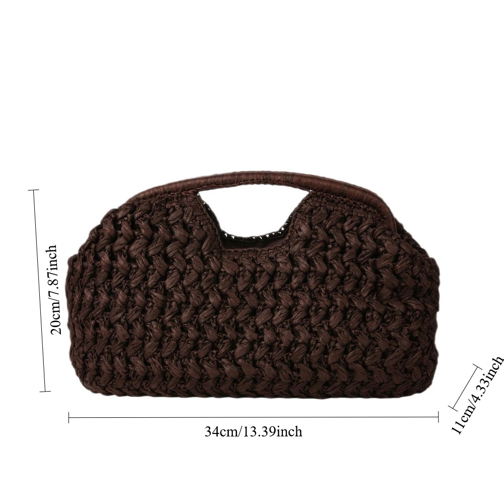 Bolso de playa de lujo de paja tejida para mujer - Bolso de mano de ratán de moda, Bolso de mano de verano para viajes, vacaciones, compras y salidas casuales, Bolso tejido a mano inspirado en el diseñador