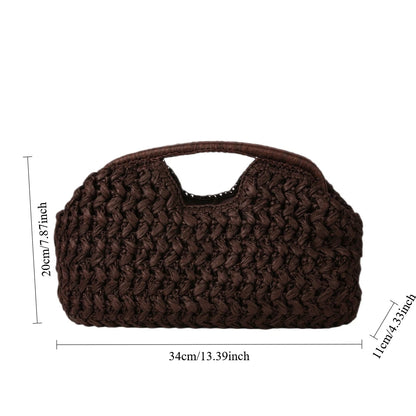 Bolso de playa de lujo de paja tejida para mujer - Bolso de mano de ratán de moda, Bolso de mano de verano para viajes, vacaciones, compras y salidas casuales, Bolso tejido a mano inspirado en el diseñador
