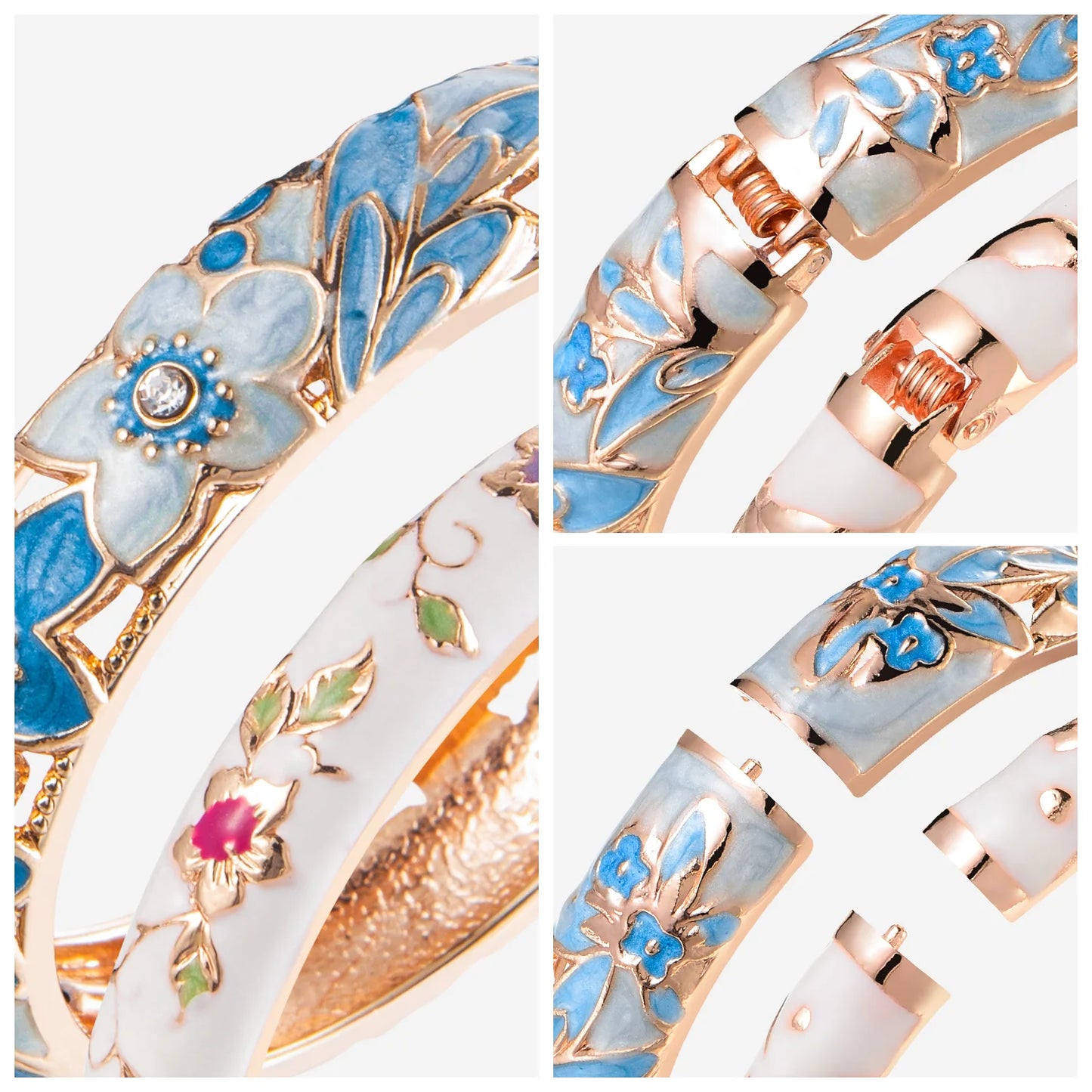 Women’s Double Enamel Cloisonne Bangle Set Indian Dubai Style Trendy Metal Bracelet Jewelry Accessories