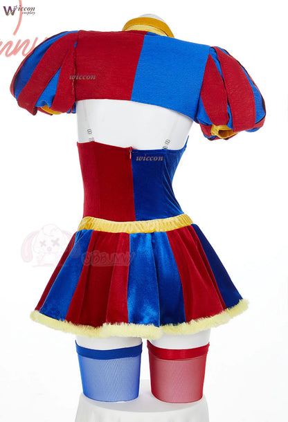 Clown Circus Cosplay Costume – Original Design Adult Set (Pomnii Wig, Hat, Velvet Skirt, Carnival/Christmas Outfit)