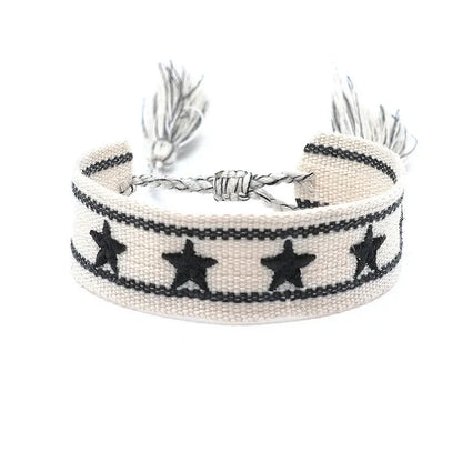 Pulsera de estrella bordada bohemia – Correa de muñeca tejida a mano con borlas para mujer | Regalo de joyería de moda étnica