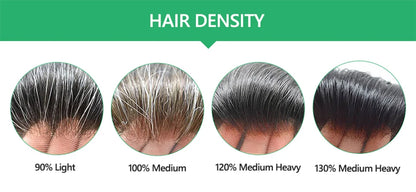 0.12-0.14mm PU Skin Hombres Peluquín – Peluca de Sistema Capilar de Cabello Humano Indio de Grosor Completo | Reemplazo de Cabello Natural con 130% de Densidad