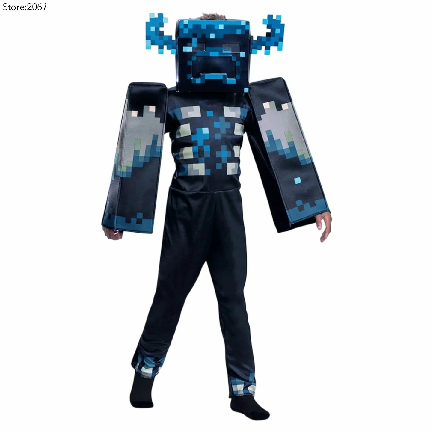 My World MC Game Cosplay Costume – Kids Sound Guard Headgear Jumpsuit Outfit for Boys & Girls Halloween Carnival Performance Dress-Up