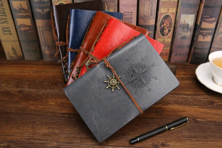 Retro Spiral Leather Notebook – Vintage Pirate Journal with Refillable Pages