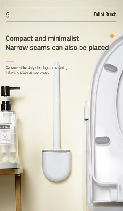 Juego de escobillas de inodoro de silicona – Limpiador de inodoro montado en la pared, kit moderno de cepillo de limpieza para WC, cepillo de silicona flexible con soporte de almacenamiento para baño y accesorios