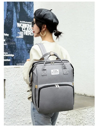 Sac à langer de grande capacité pour bébés avec matelas à langer – Sac à langer de maternité imperméable pour mamans avec rangement pour biberons et lit de bébé