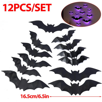 Glow-in-the-Dark 3D Bat Wall Stickers – Removable PVC Halloween Decor in 3 Sizes, Easy Peel-and-Stick for Windows, Home & Partie