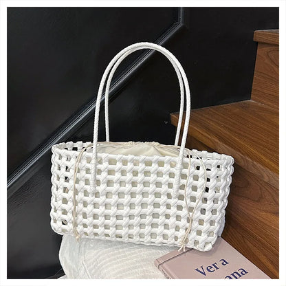 Bolso Cesta de Paja Tejido a Mano para Mujer – Bolso de Hombro de Ratán, Bolso de Playa de Verano para Mujer, Cartera de Viaje de Diseño para Compras, Vacaciones y Salidas Casuales