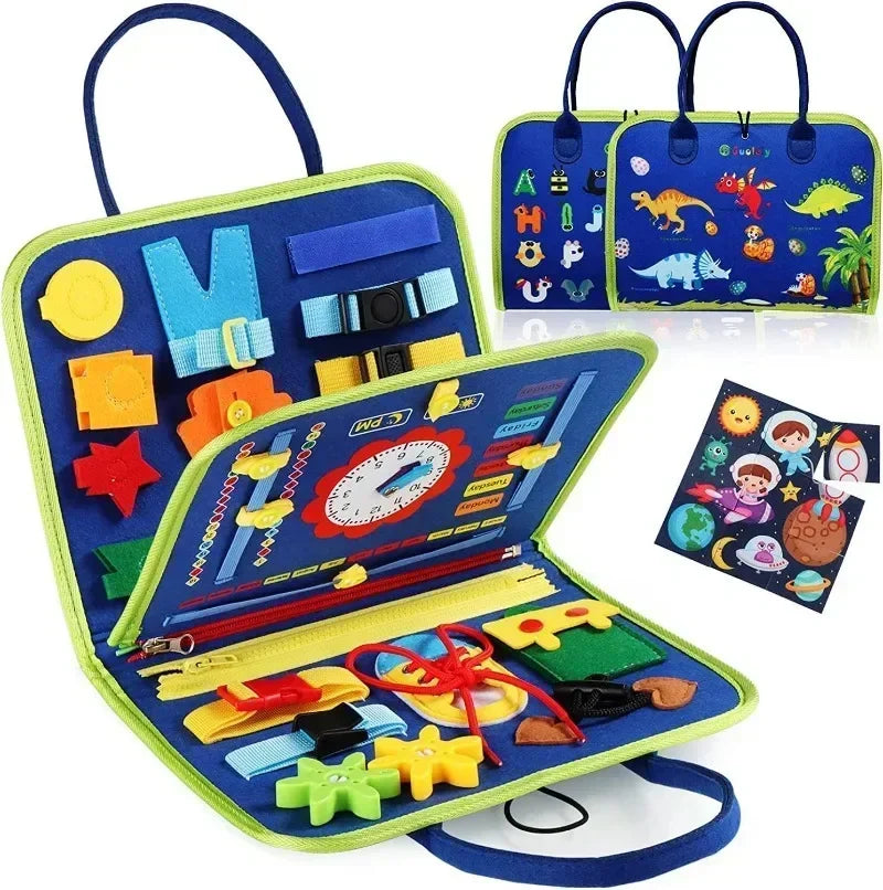 Montessori Felt Busy Board – Kids Travel Quiet Book for Dressing Skills, Sensory Learning & Fine Motor Activities