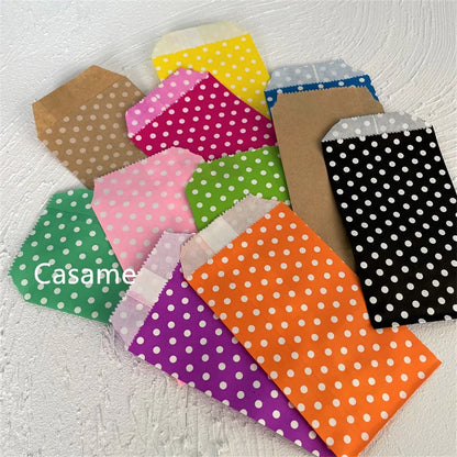 10/25/50PCS Mini Bolsas de Regalo de Papel Kraft con Lunares para Boda, Cumpleaños, Recuerdos de Fiesta, Invitaciones, Tarjetas de Felicitación y Pequeños Regalos