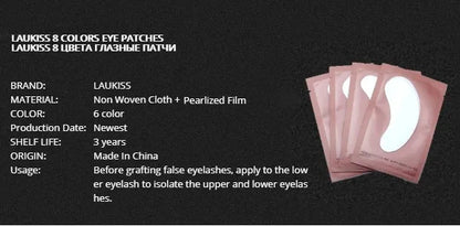 25/50/100 pares de parches para extensión de pestañas LAUKISS – Almohadillas sin pelusa debajo de los ojos para construcción de pestañas, pestañas postizas y aplicación de belleza