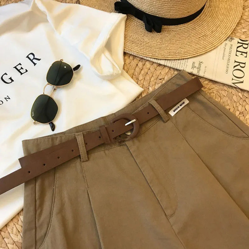 Women’s Wide Leg Shorts Summer Thin Cotton A-Line Zipper Office Lady Casual Loose Shorts