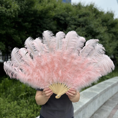 Abanico Grande de Plumas de Avestruz Blancas – Elegante Abanico para Baile y Actuaciones Escénicas (100 cm / 130 cm)