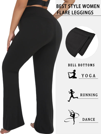 Plus Size Women's High-Rise Flared Leggings – Comfortable Yoga & Workout Pants with Supportive High Waist and Stylish Bell-Bottom Design